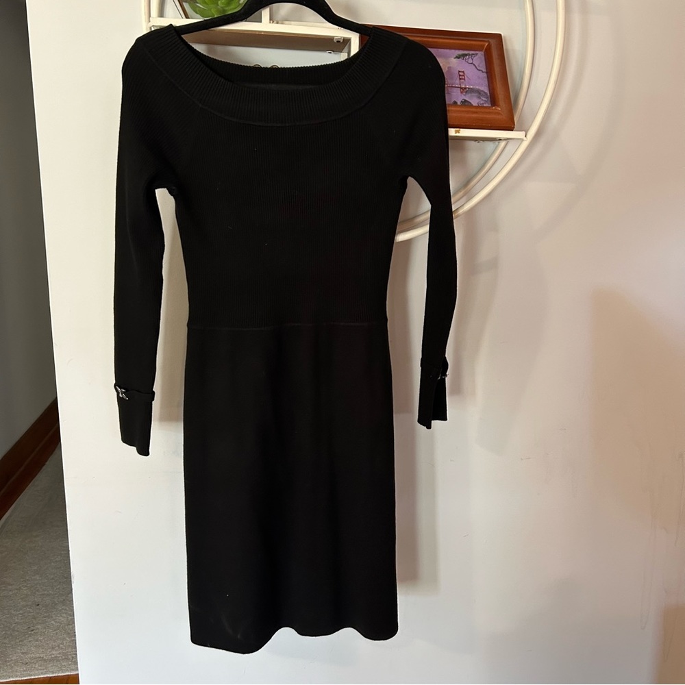 White House Black Market Women's Small S Black Long Sleeve Sweater Dress Silver